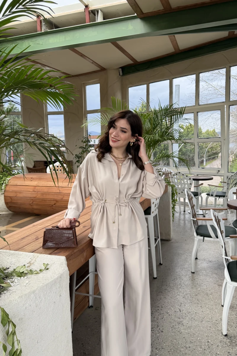 Lorenzo Beli Lastikli Modal Pantolon - Taş - Kod: 4044