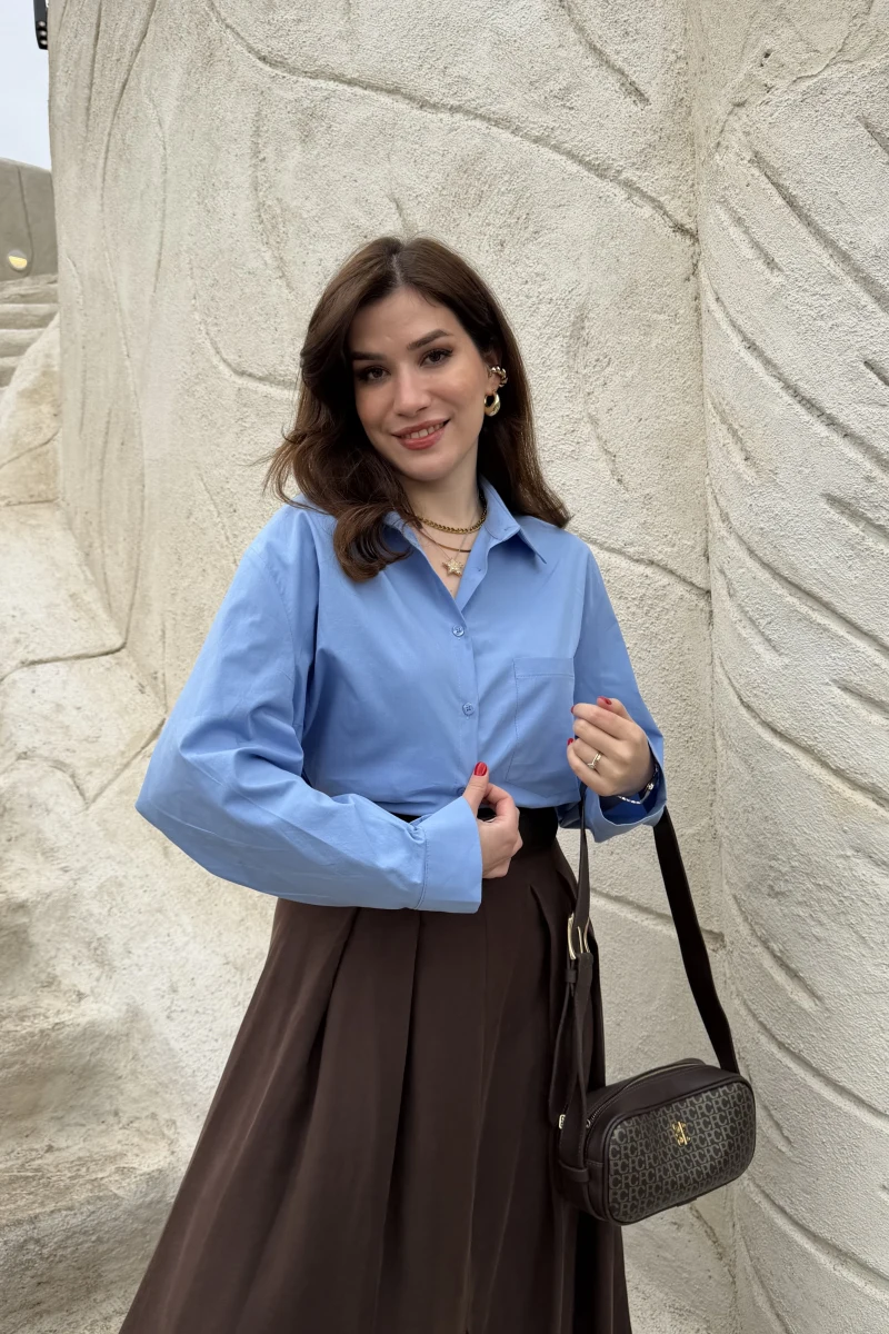 Paloma Tek Cepli Poplin Gömlek - Mavi - Kod: 5020