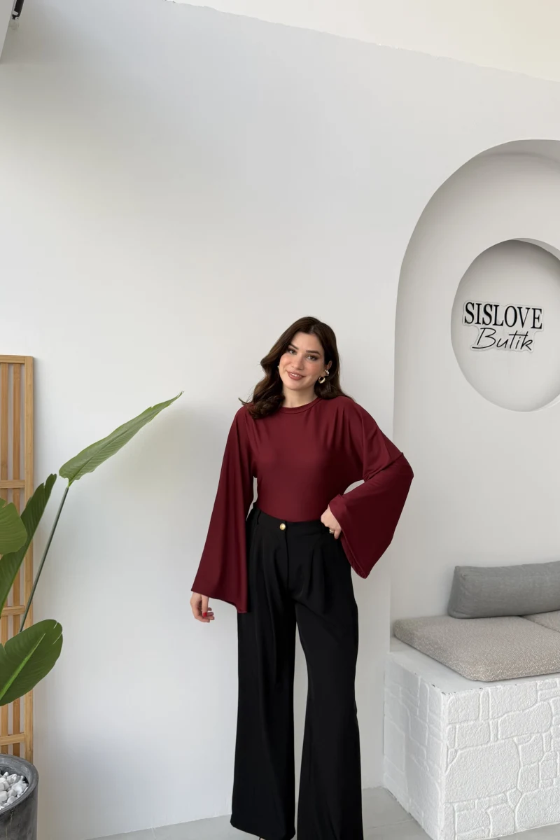 Murph Dökümlü Palazzo Kumaş Pantolon - Siyah - Kod: 26402