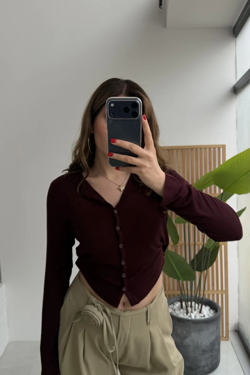 Dilvin Düğmeli Triko Hırka - Bordo - Kod: 31413