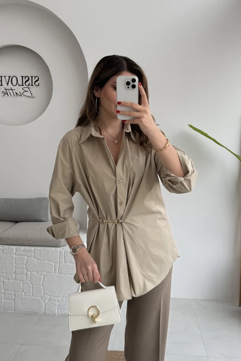 Marley Toka Detay Gömlek - Grej - Kod: 5019