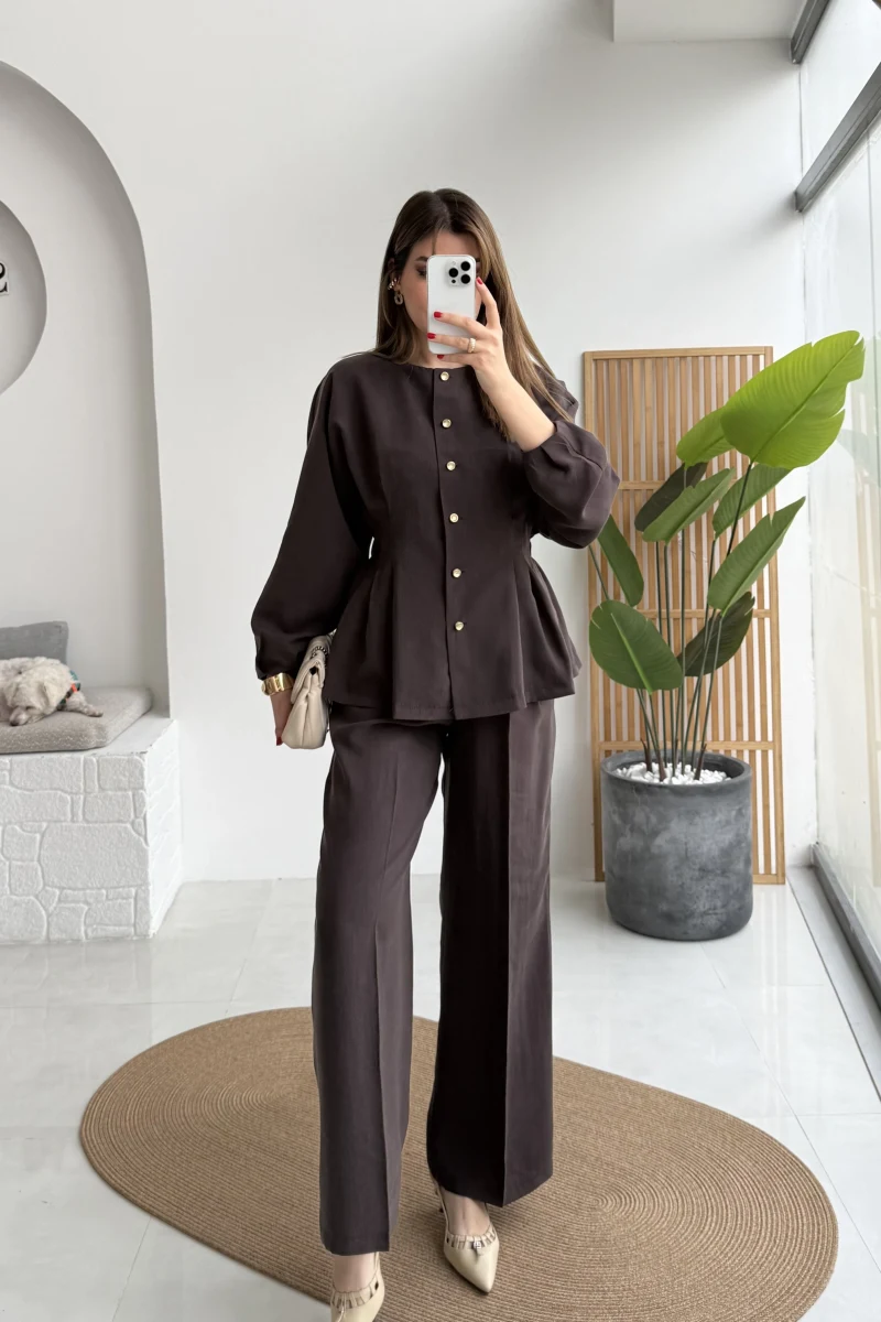 Stellaa Pile Dikişli Takım - Kahve - Kod: 8930