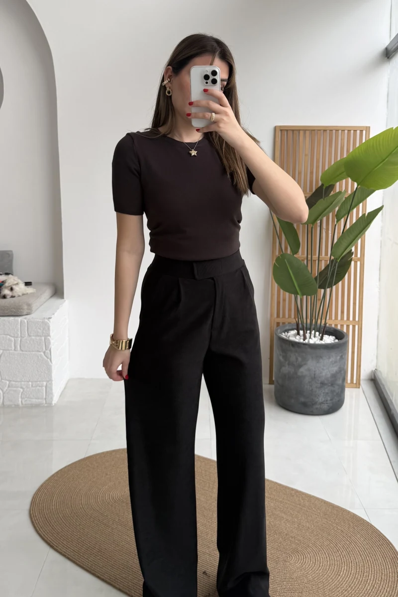 Kadife Cırt Detay Pantolon - Siyah - Kod: 3997