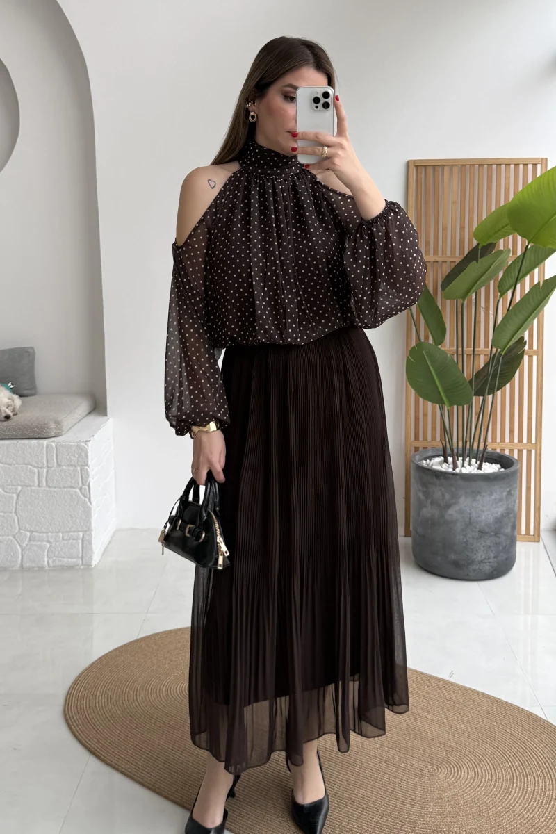 Piliseli Şifon Etek - Acı Kahve - Kod: 0928