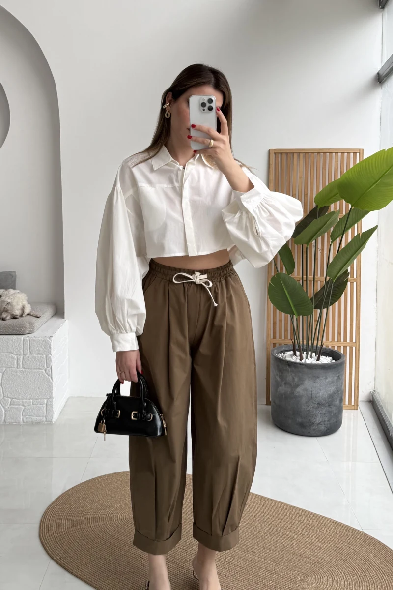 Condotti Beli Lastikli Bağcıklı Pantolon - Haki - Kod: 51270