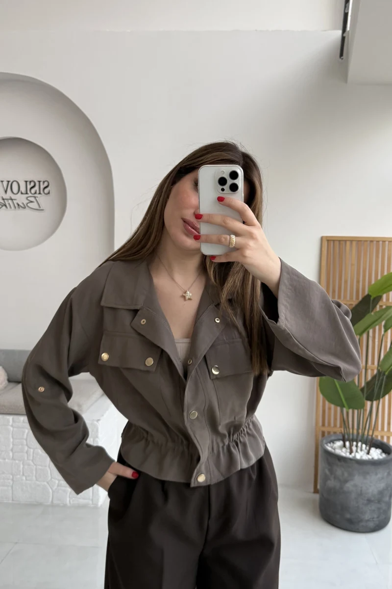 Amalfia Cepli Kısa Ceket Gömlek - Haki - Kod: 7043