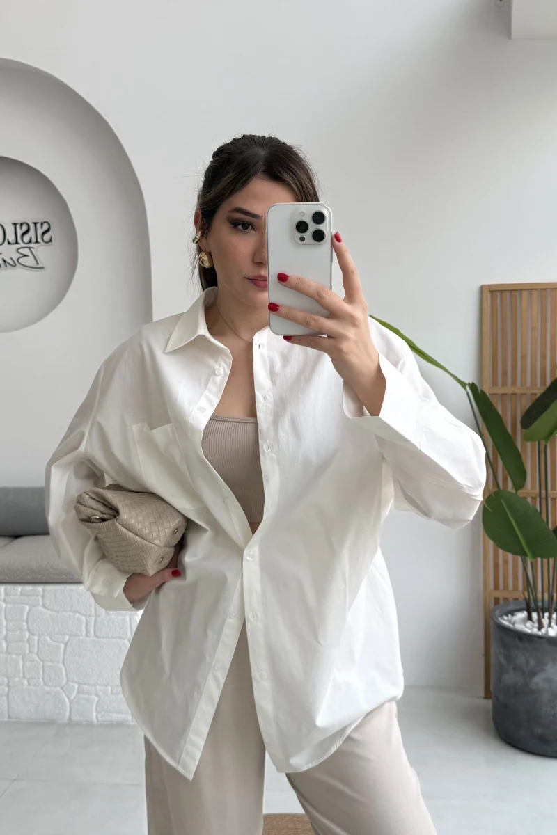 Paloma Tek Cepli Poplin Gömlek - Beyaz - Kod: 5020