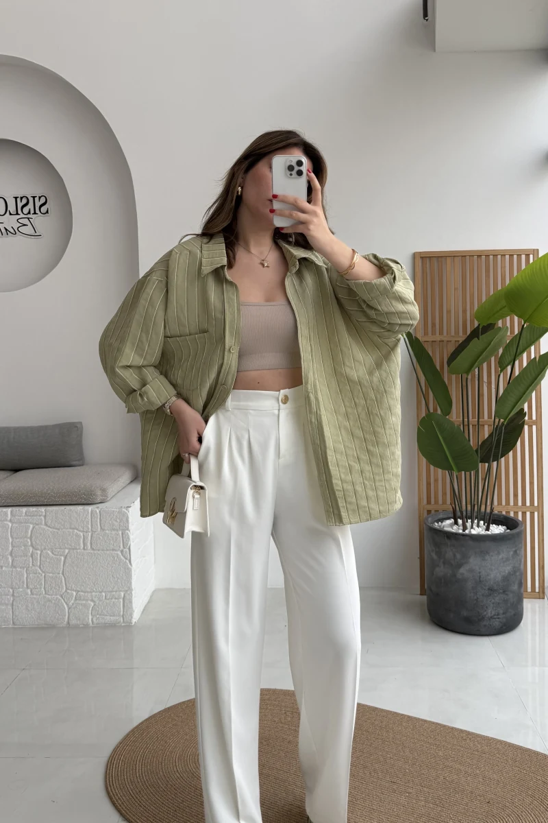 Pileli Palazzo Dökümlü Kumaş Pantolon - Beyaz - Kod: 51078