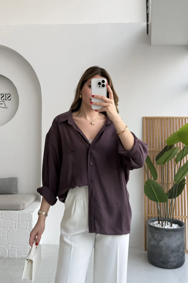 Mürdüm Oversize Tensel Gömlek Kod: 4612