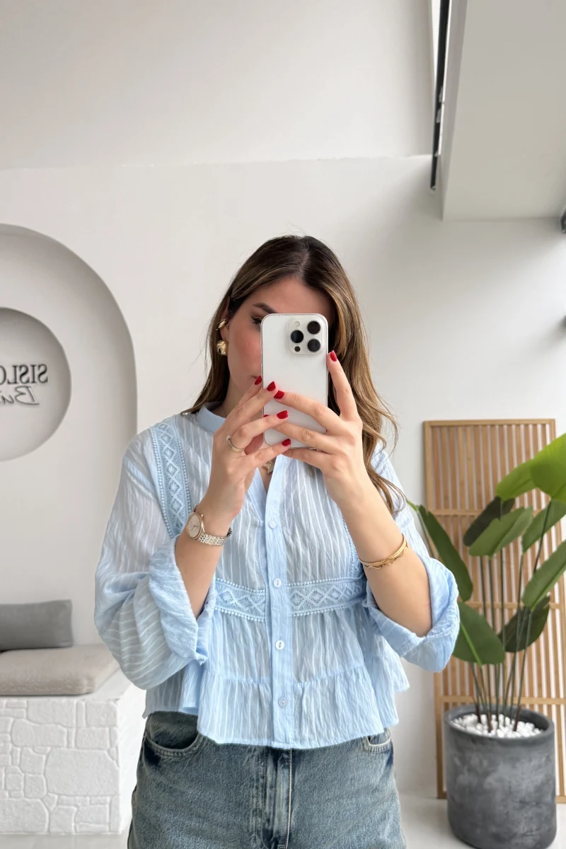 Bloom Bebe Mavisi Dantel Gömlek - Kod: 2214