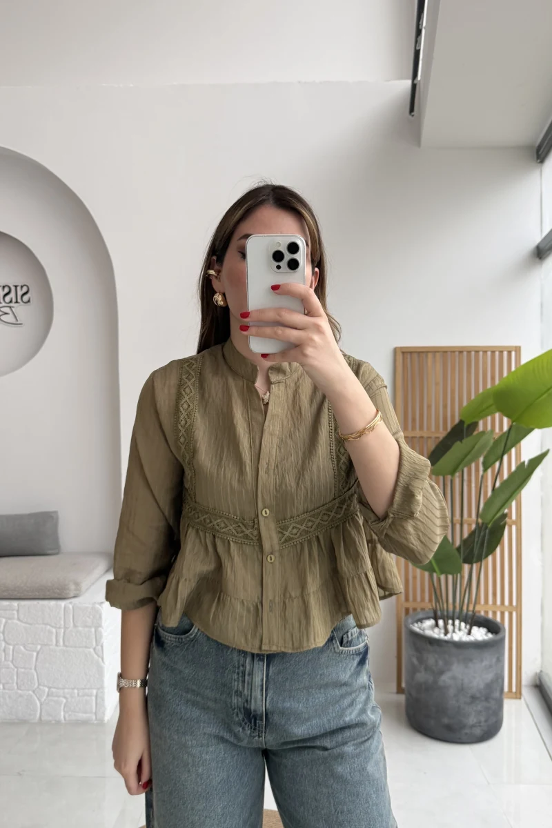 Bloom Haki Dantel Gömlek - Kod: 2214