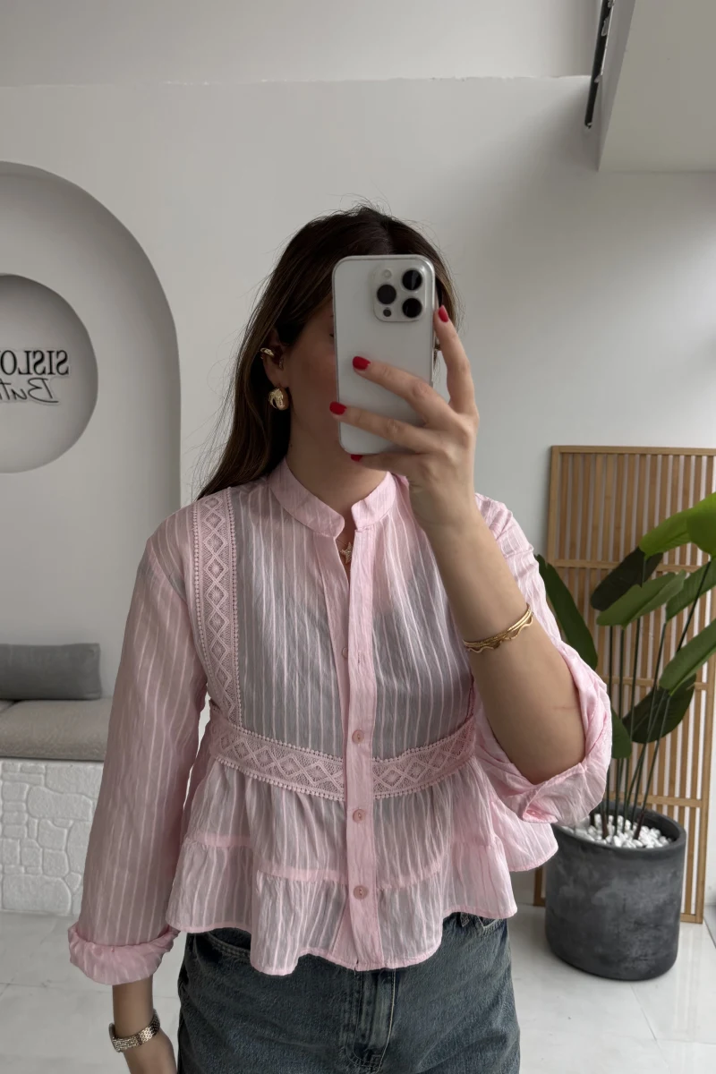 Bloom Pembe Dantel Gömlek - Kod: 2214