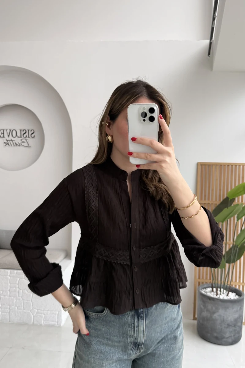 Bloom Acı Kahve Dantel Gömlek - Kod: 2214