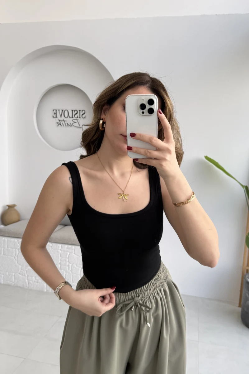 Göğüs Pedli Crop - Siyah