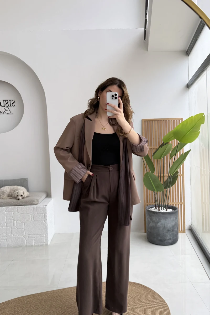 Florence Pileli Pantolon - Acı Kahve - Kod: 3853