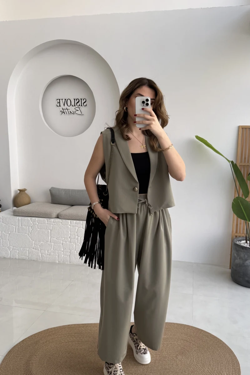 Kelly Yelek Pantolon Takım - Haki - Kod: 9588