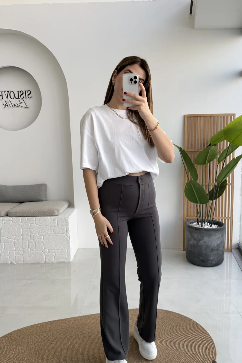 Sis Panto - Çimalı Ful Likralı Pantolon - Antrasit - Kod: 1710