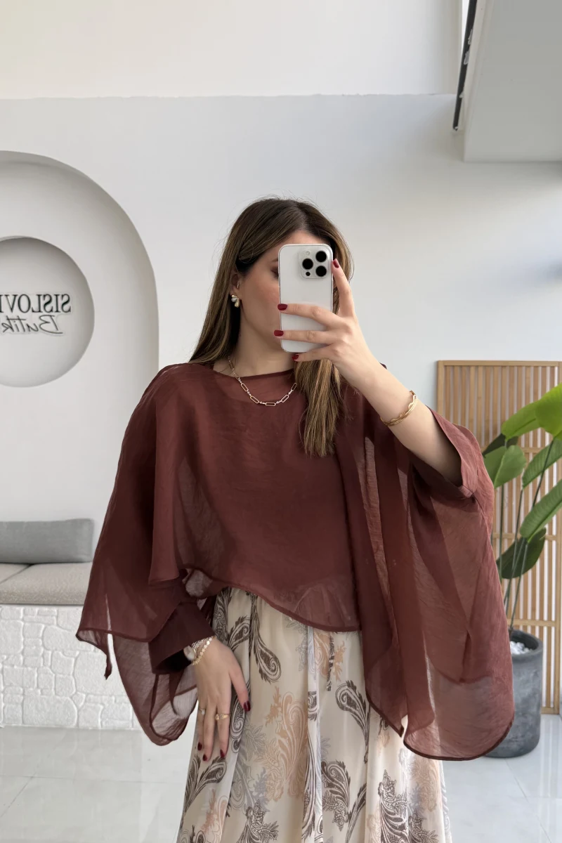 Uçuşan Pelerin Bluz - Tarçın - Kod: 5026