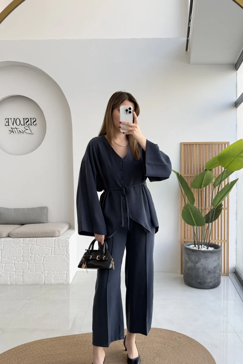 Palermo Bağcıklı Düğmeli Takım - Lacivert - Kod: 8916