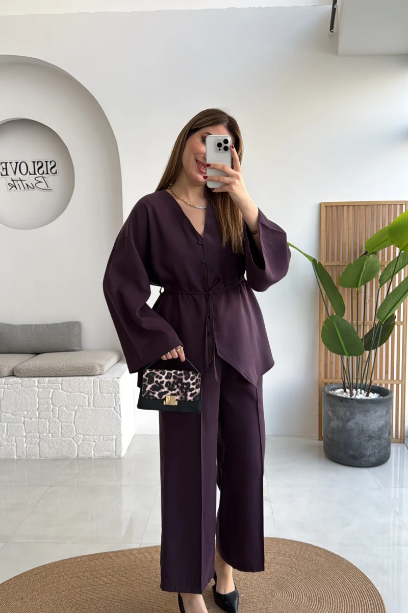 Palermo Bağcıklı Düğmeli Takım - Mürdüm - Kod: 8916