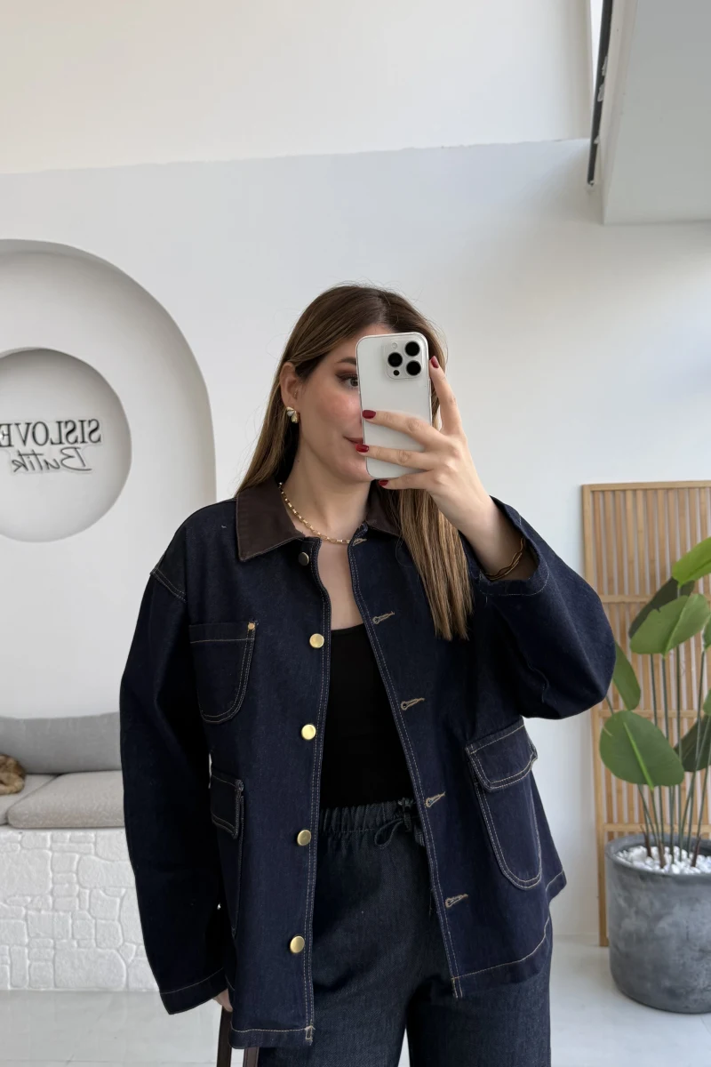 Blondie Düğmeli Denim Ceket - Lacivert - Kod: 2050