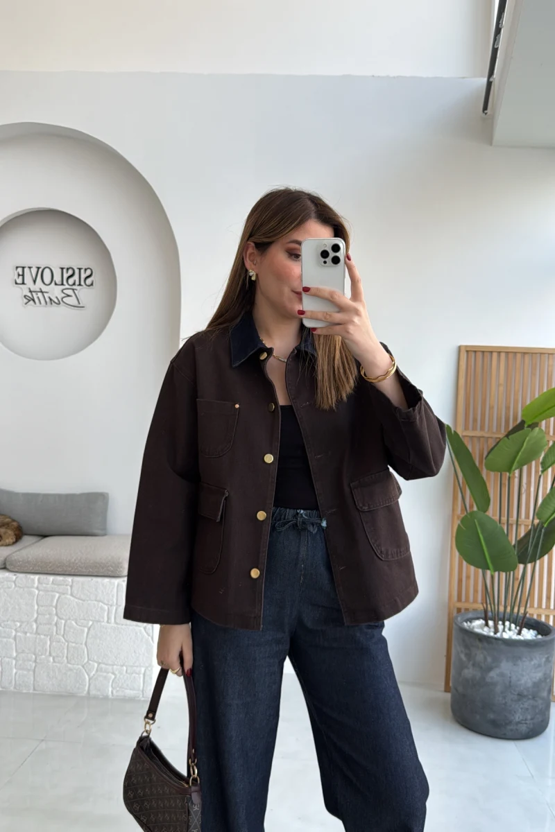 Blondie Düğmeli Denim Ceket - Acı Kahve - Kod: 2050