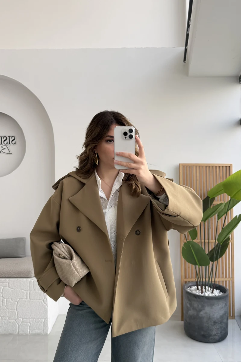 Prudence Kemerli Oversize Blazer Ceket - Olive - Kod: 9719