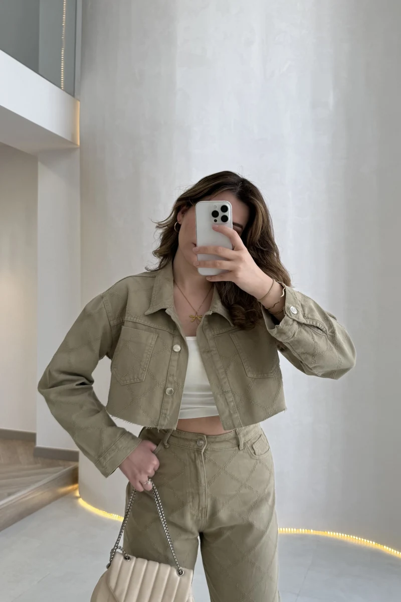 Lavinia Dokulu Crop Ceket - Mint - Kod: 00147