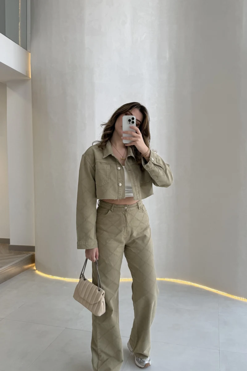 Quz Dokulu Yüksek Bel Kot Jean Pantolon - Mint - Kod: 00145