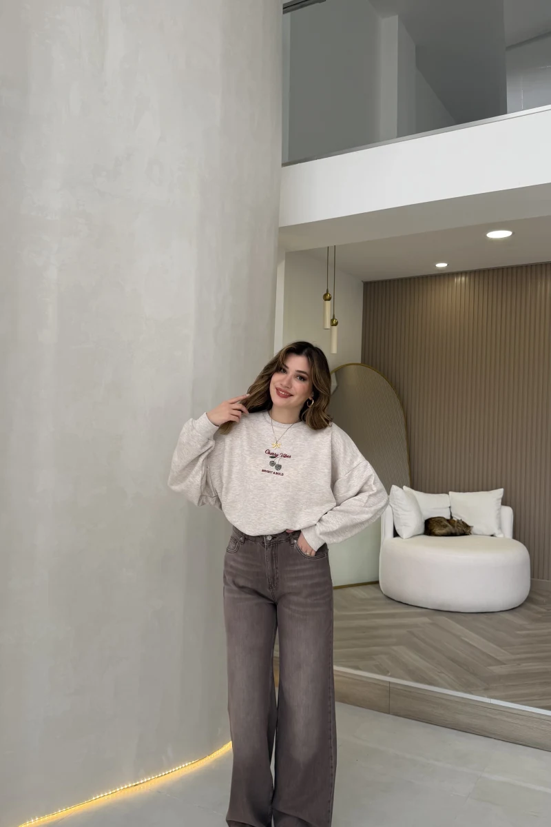 Dilvin Yüksek Bel Dökümlü Denim Pantolon - Açık Kahve