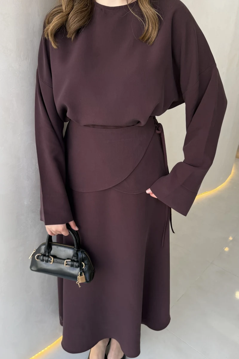 La Fortuna Bel Detay Bağcıklı Takım - Mürdüm - Kod: 9034