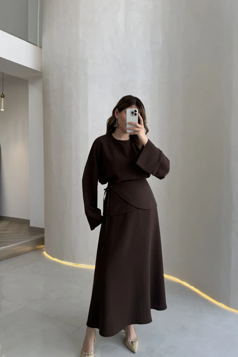 La Fortuna Bel Detay Bağcıklı Takım - Kahve - Kod: 9034