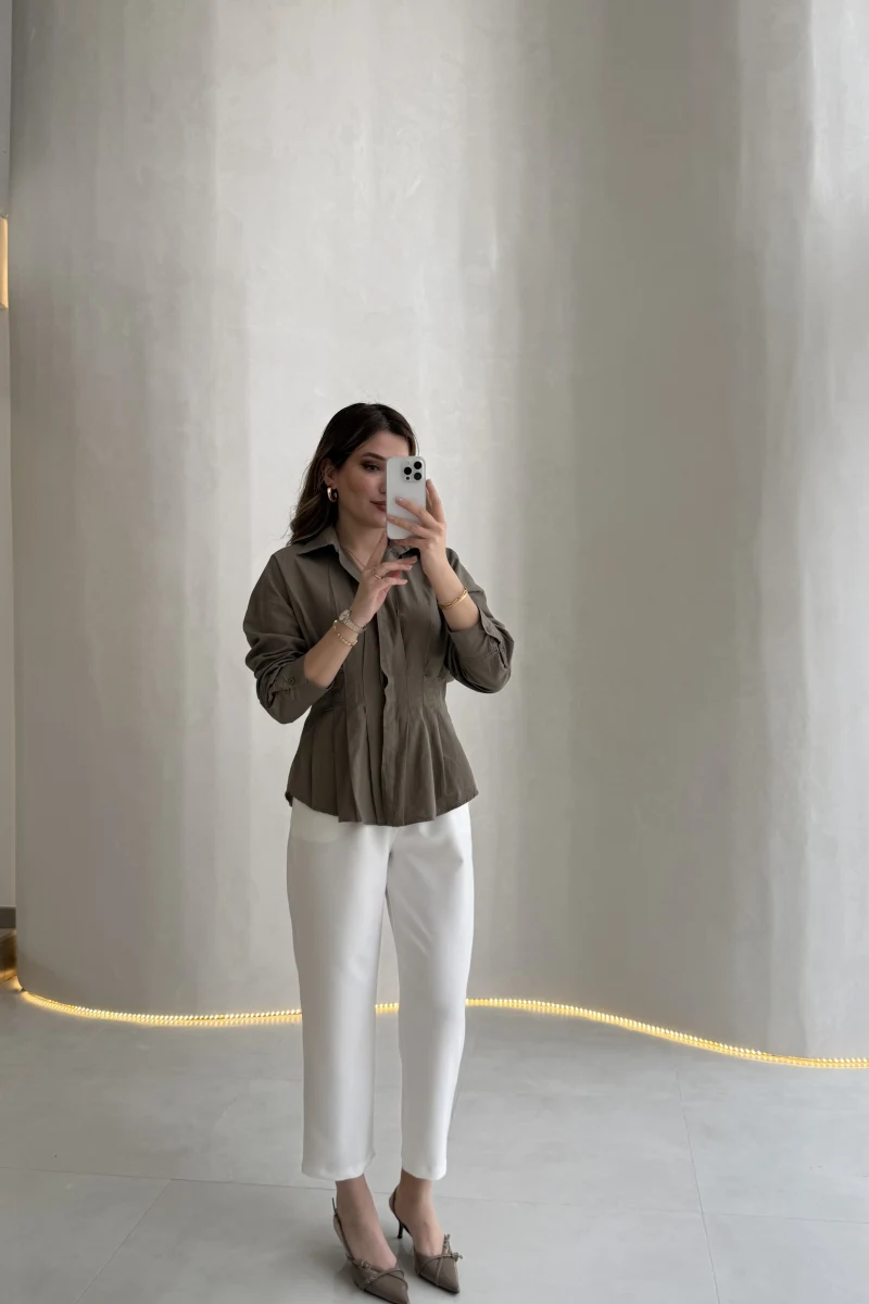 Quz Pile Detaylı Pantolon - Ekru - Kod: 71154