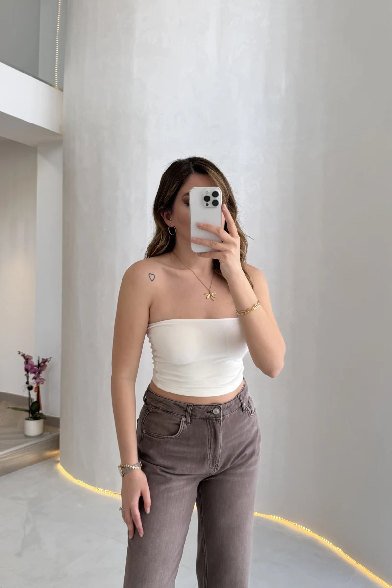 Straplez Crop Body - Ekru - Kod: 23369