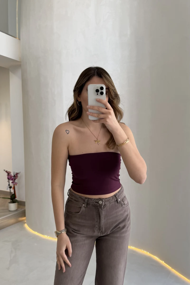 Straplez Crop Body - Bordo - Kod: 23369