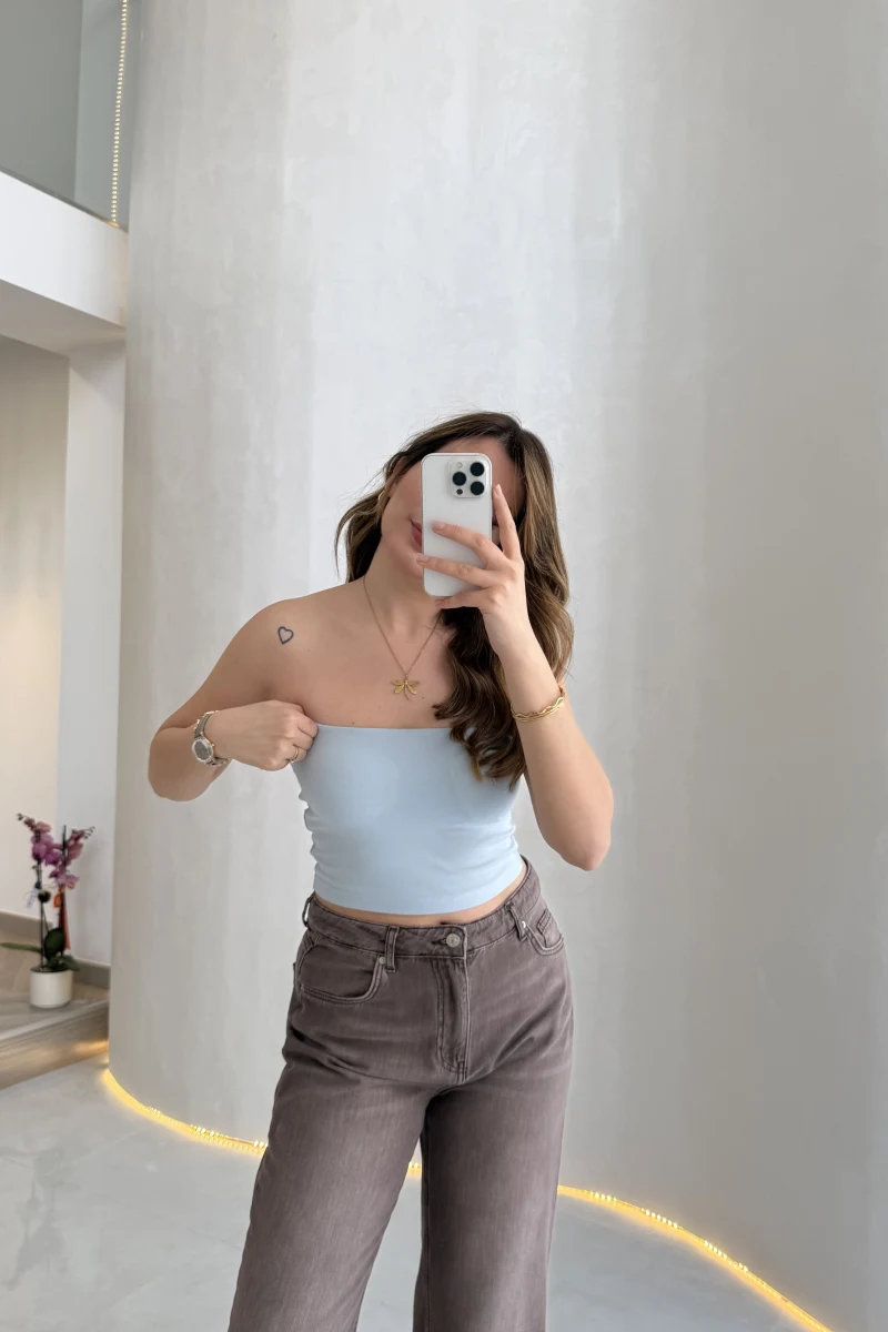 Straplez Crop Body - Mavi - Kod: 23369