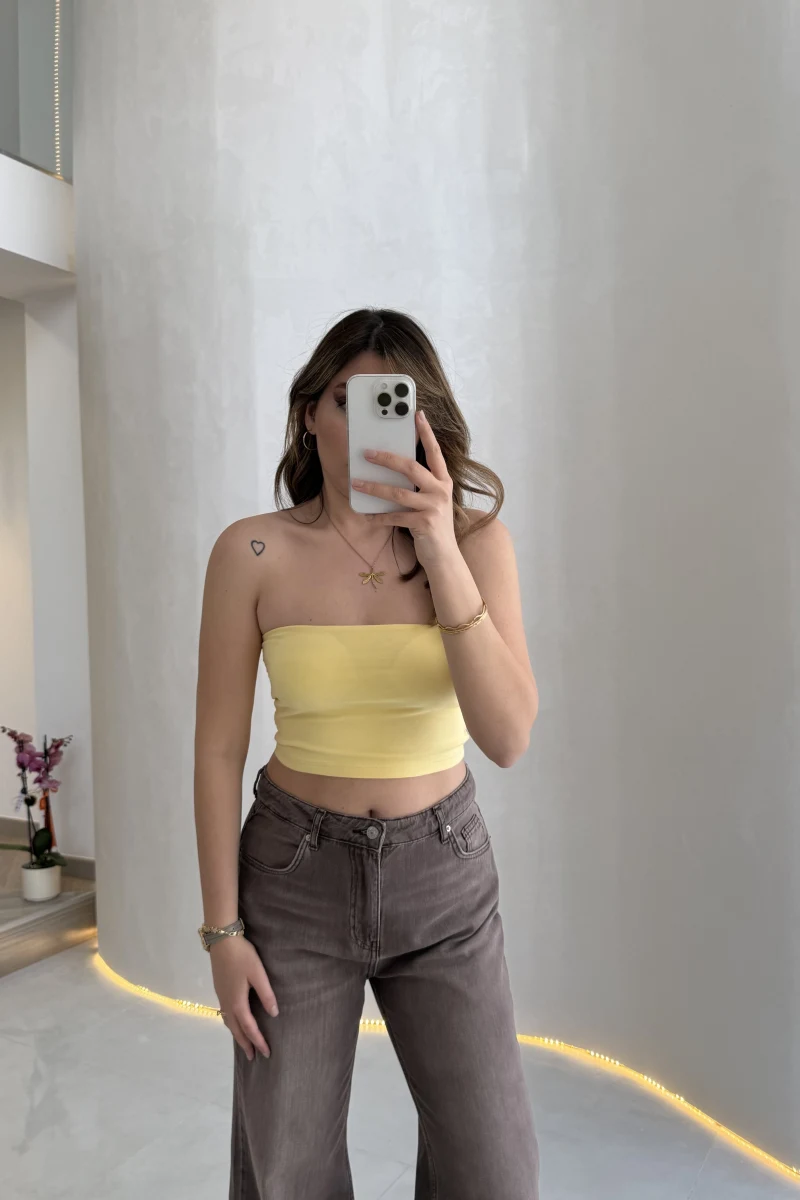 Straplez Crop Body - Sarı - Kod: 23369
