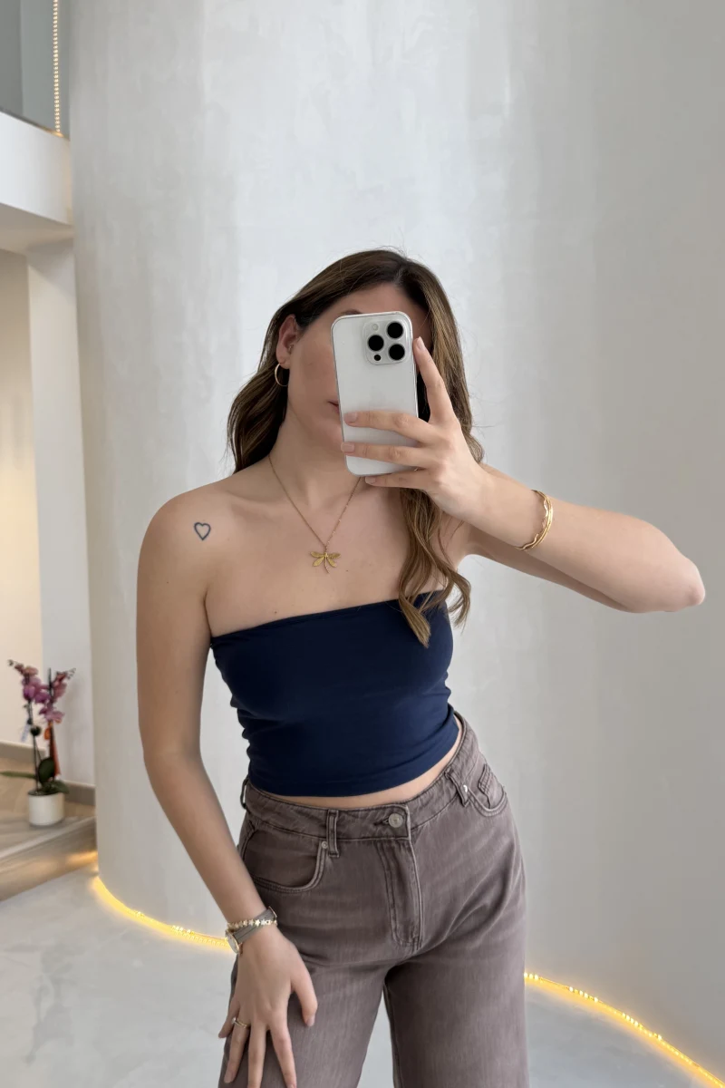 Straplez Crop Body - Lacivert - Kod: 23369