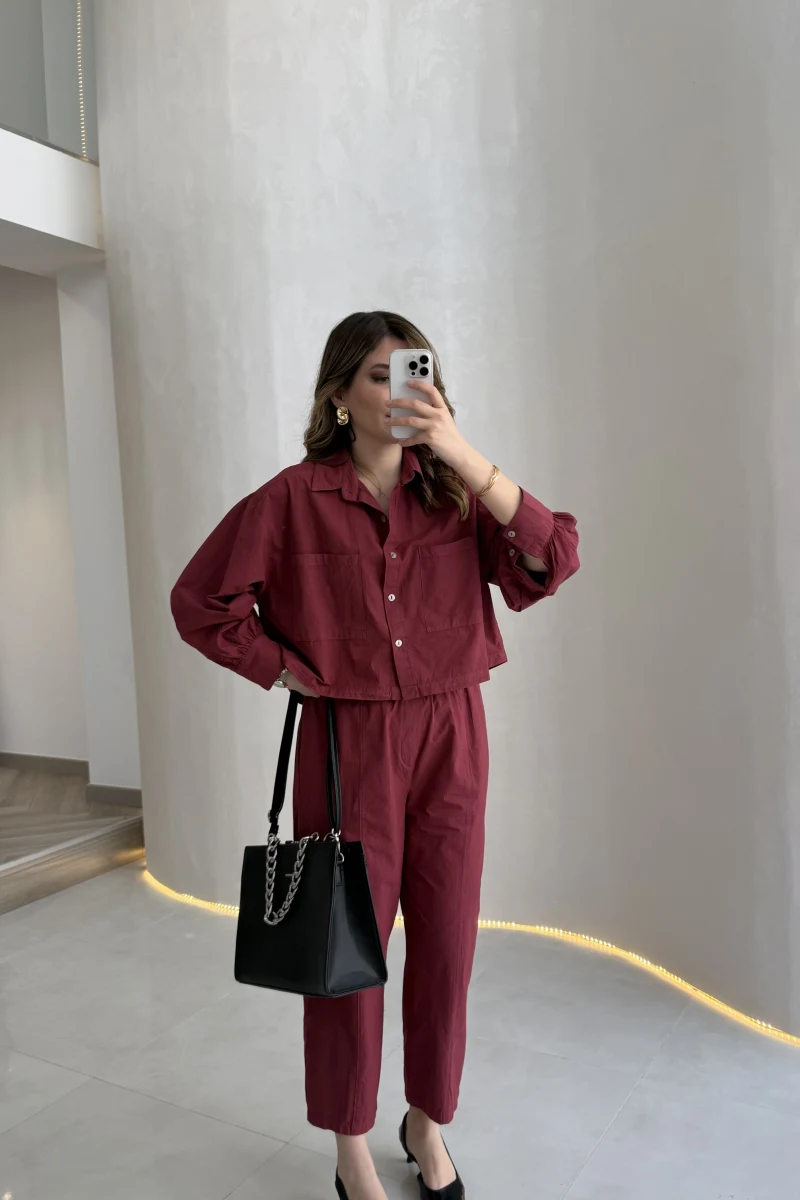 Moledro Gömlek-Pantolon Takım - Bordo - Kod: 50757