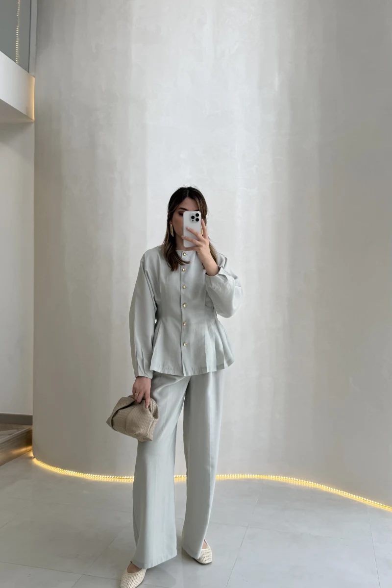 Stellaa Pile Dikişli Takım - Gri - Kod: 8930