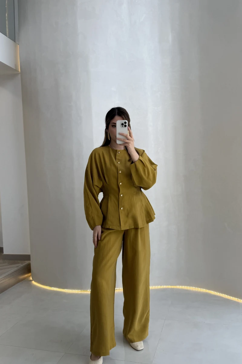 Stellaa Pile Dikişli Takım - Hardal - Kod: 8930