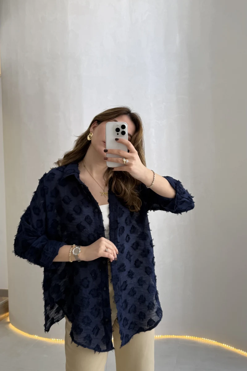 Whisper Püsküllü İnce Gömlek - Lacivert - Kod: 2235