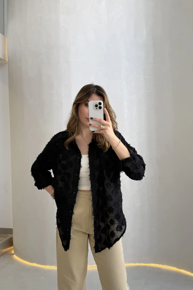 Whisper Püsküllü İnce Gömlek - Siyah - Kod: 2235