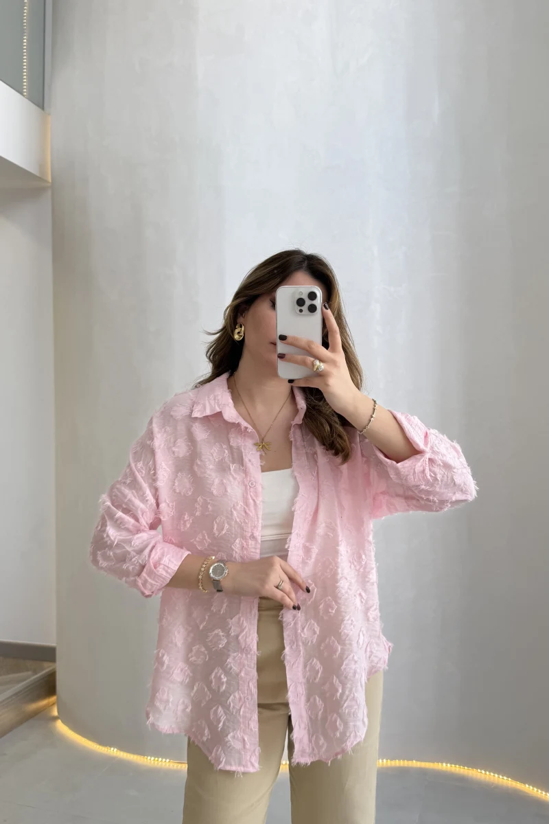 Whisper Püsküllü İnce Gömlek - Pembe - Kod: 2235