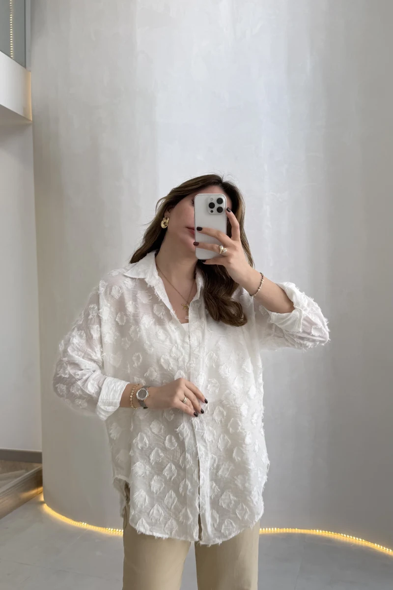 Whisper Püsküllü İnce Gömlek - Ekru - Kod: 2235