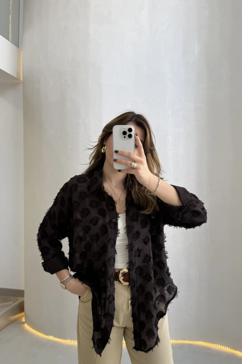 Whisper Püsküllü İnce Gömlek - Acı Kahve - Kod: 2235