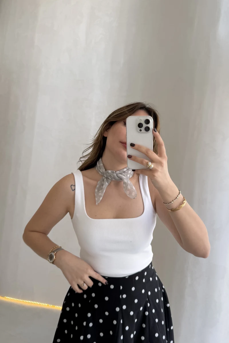 Dilvin Kalın Askılı Crop Body - Ekru