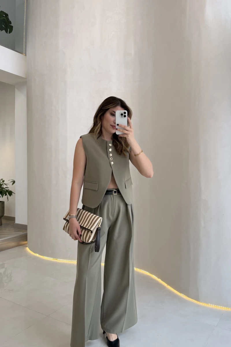 Comely Kemerli Yelek Takım - Haki - Kod: 9716