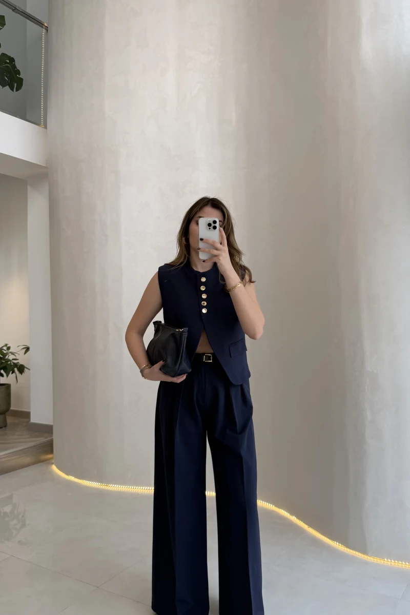 Comely Kemerli Yelek Takım - Lacivert - Kod: 9716