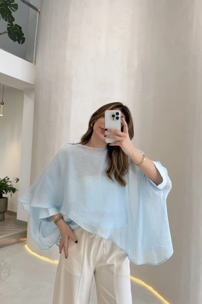 Uçuşan Pelerin Bluz - Açık Mavi - Kod: 5026